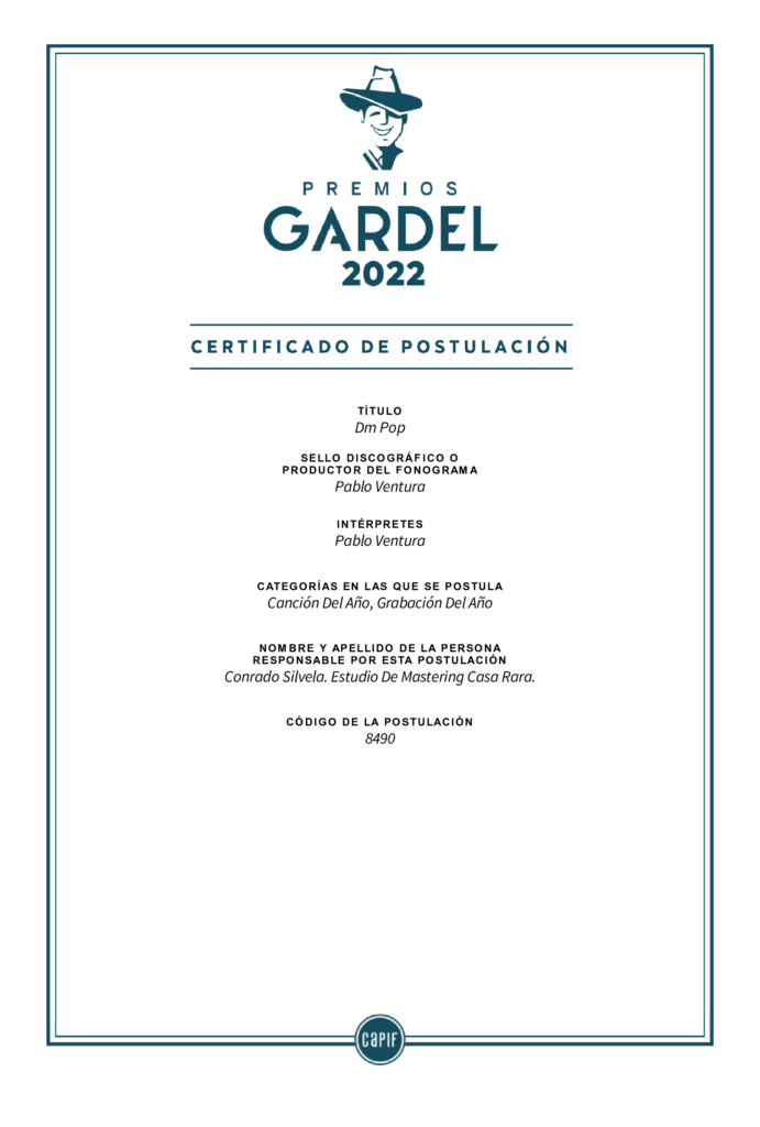 Premios Gardel Postulaciones 2022 Pablo Ventura Dm Pop